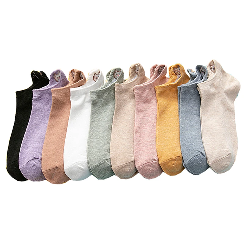 5 Pair Animal Embroidery Ankle Socks Women Cute Cat Summer Short Socks Set Cartoon Kawaii Soft Brand Designer Sokken - Image 6