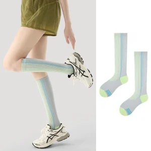 Women's Summer Autumn Thin Mid-Calf Compression Socks Anti-Slip Breathable Seamless for Yoga Running Fitness Hiking for Lady