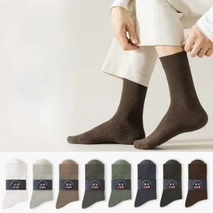5 Pairs 98% Pure Cotton Men Mid Socks High Quality Tube Business Deodorant Long Sock Crew Antibacterial Casual Spring Winter