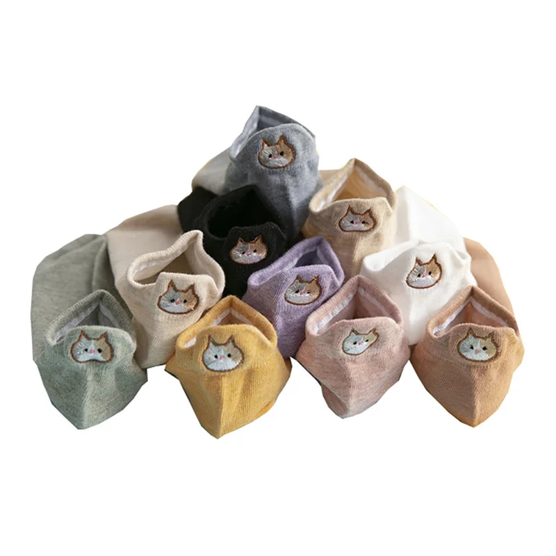 5 Pair Animal Embroidery Ankle Socks Women Cute Cat Summer Short Socks Set Cartoon Kawaii Soft Brand Designer Sokken - Image 5