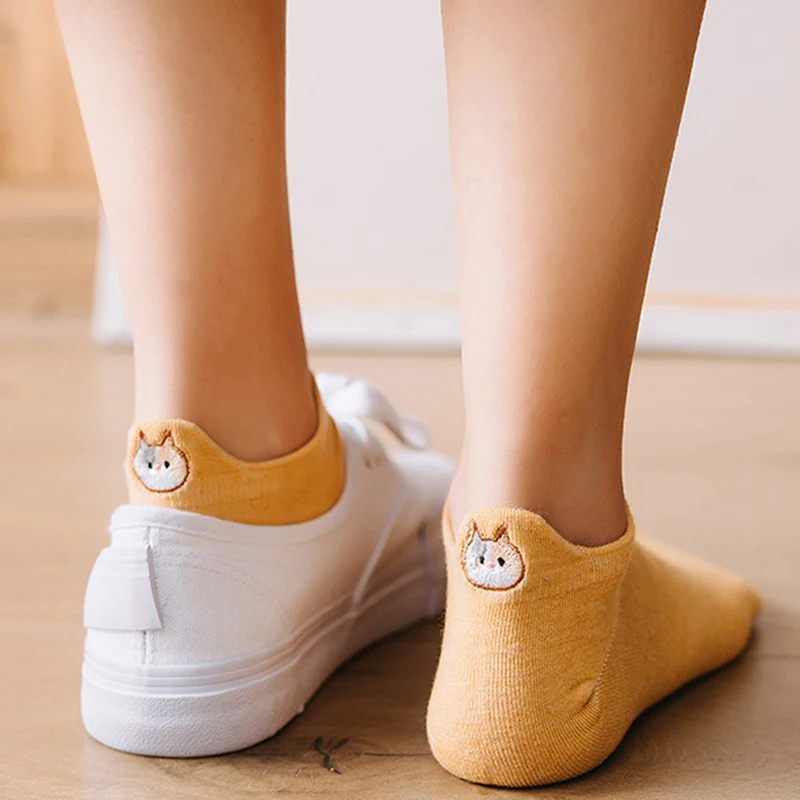 5 Pair Animal Embroidery Ankle Socks Women Cute Cat Summer Short Socks Set Cartoon Kawaii Soft Brand Designer Sokken - Image 4