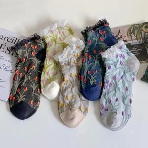 5 Pair Sweet Cute 3D Stereoscopic Flower Women's Socks Set Fashion Lace Edge Short Socks Spring Summer New Woman Streetwear