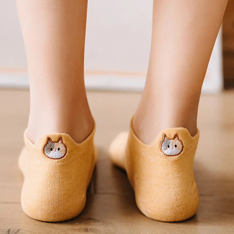 5 Pair Animal Embroidery Ankle Socks Women Cute Cat Summer Short Socks Set Cartoon Kawaii Soft Brand Designer Sokken - Image 3