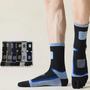 6 Pairs Man High Quality Cotton Sports Running Crew Socks Fleece Toe Socks Men Autumn Winter Warm Five Finger Socks