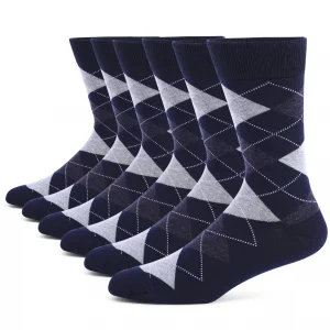 6 Pairs Mens Dress Socks Plus Size，High Quality Combed Cotton Crew Socks，Black Cool Argyle Breathable Large Casual Socks for men